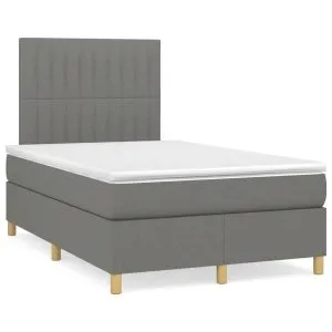 Pat box spring cu saltea, gri închis, 120×190 cm, textil