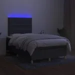 Pat cu arcuri, saltea și LED, gri închis, 120×190 cm, textil