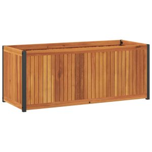 Jardinieră de grădină, 110x45x44 cm, lemn masiv acacia/oțel