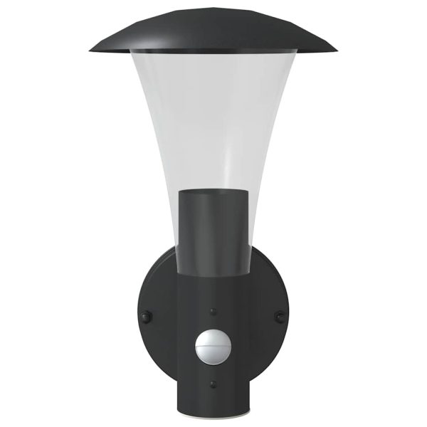 Lămpi exterioare de perete cu senzori, 2 buc., negru, oțel inox
