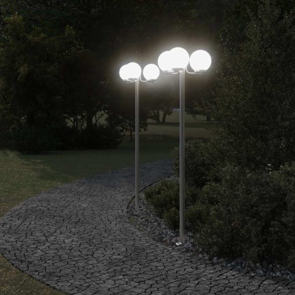 Lămpi exterioare de podea 2 buc argintiu 215 cm oțel inoxidabil