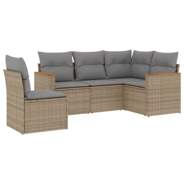 Set canapele de grădină cu perne, 5 piese, bej, poliratan