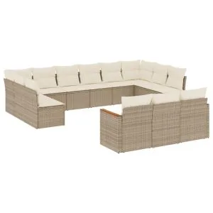 Set canapele de grădină, 13 piese, cu perne, bej, poliratan