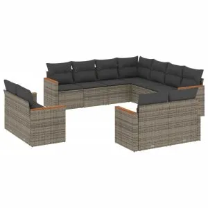 Set canapele de grădină cu perne, 11 piese, gri, poliratan