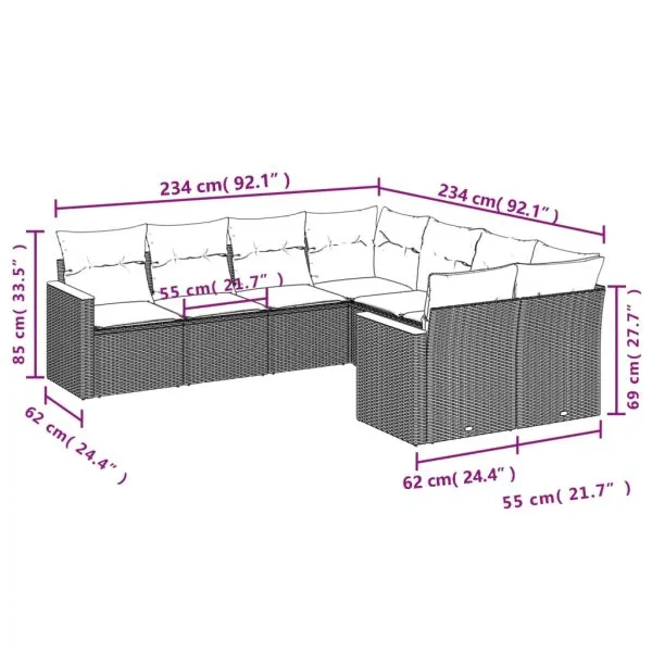 Set canapele de grădină, 8 piese, cu perne, bej, poliratan