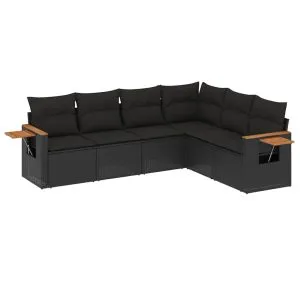 Set mobilier de grădină cu perne, 6 piese, negru, poliratan