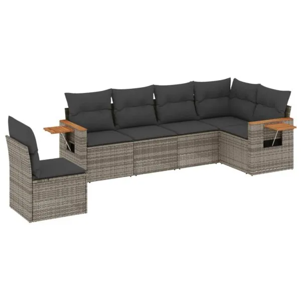 Set mobilier grădină cu perne, 6 piese, gri, poliratan