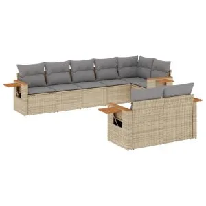 Set canapele de grădină, 8 piese, cu perne, bej, poliratan