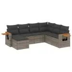 Set canapele de grădină, 7 piese, cu perne, gri, poliratan