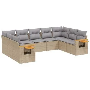 Set canapele de grădină, 9 piese, cu perne, bej, poliratan