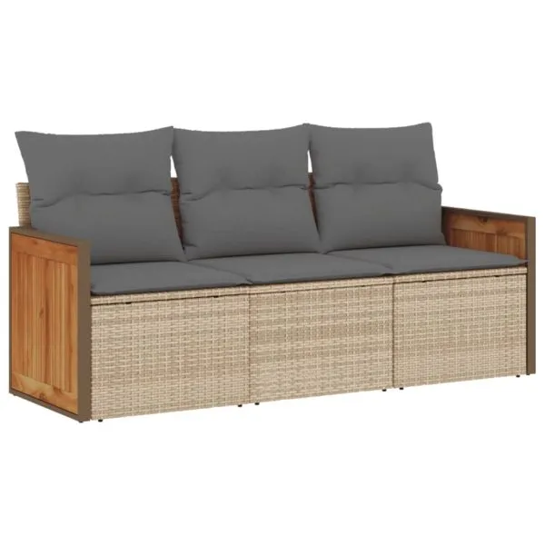 Set canapele de grădină, 3 piese, cu perne, bej, poliratan