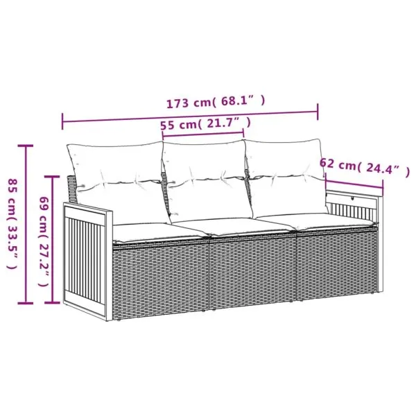 Set canapele de grădină, 3 piese, cu perne, bej, poliratan
