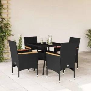 Set mobilier de grădină cu perne 5 piese negru poliratan&sticlă
