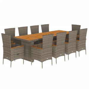 Set mobilier de grădină cu perne, 11 piese, gri, poliratan