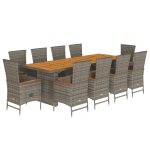 Set mobilier de grădină cu perne, 11 piese, gri, poliratan
