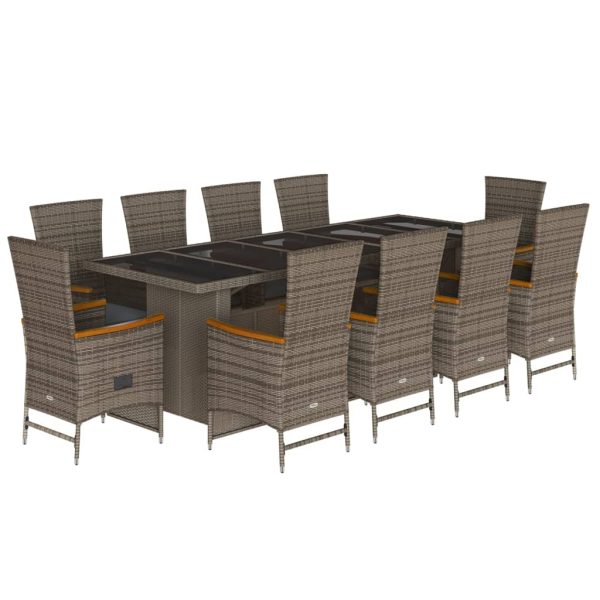 Set mobilier de grădină cu perne, 11 piese, gri, poliratan