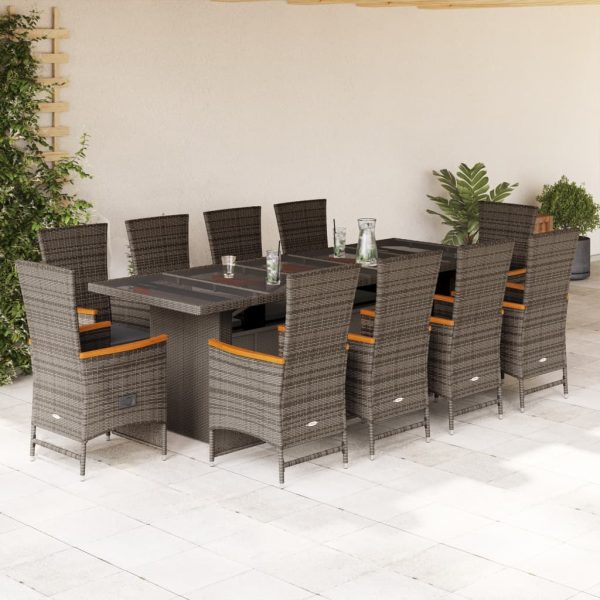 Set mobilier de grădină cu perne, 11 piese, gri, poliratan