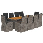Set mobilier de grădină cu perne, 11 piese, gri, poliratan