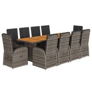 Set mobilier de grădină cu perne, 11 piese, gri, poliratan