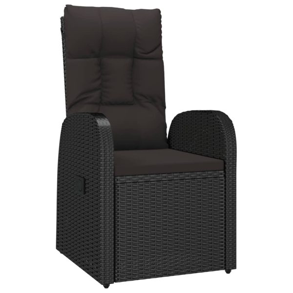 Set mobilier de exterior cu perne, 11 piese, negru, poliratan