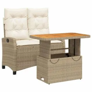 Set mobilier de grădină, 2 piese, cu perne, bej, poliratan