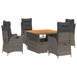 Set mobilier de grădină cu perne, 5 piese, gri, poliratan
