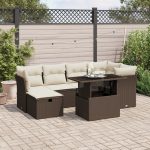 Set canapele de grădină cu perne, 7 piese, maro, poliratan