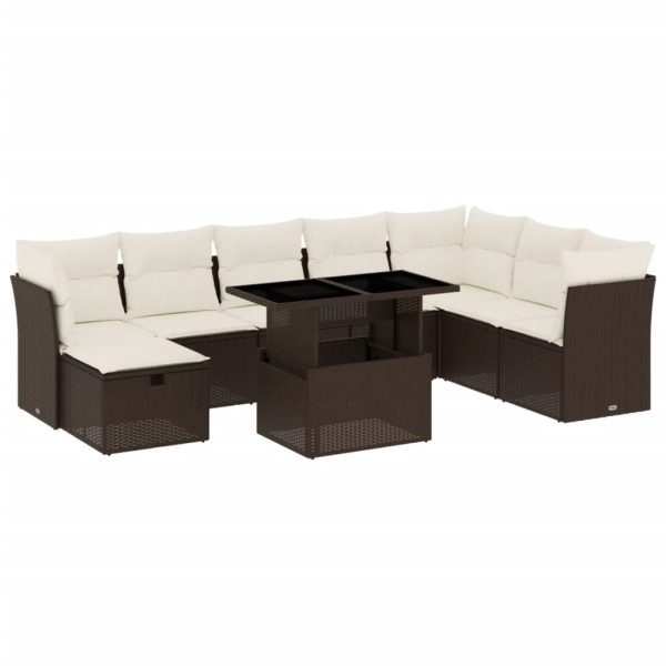 Set canapele de grădină cu perne, 9 piese, maro, poliratan