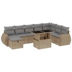 Set canapele de grădină, 9 piese, cu perne, bej, poliratan
