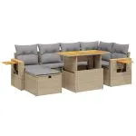 Set canapele de grădină, 7 piese, cu perne, bej, poliratan