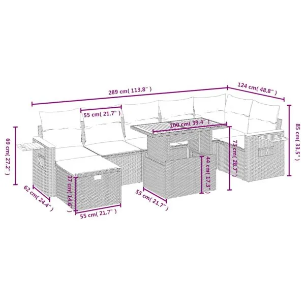 Set mobilier de grădină cu perne, 8 piese, negru, poliratan