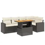 Set mobilier de grădină cu perne, 6 piese, negru, poliratan