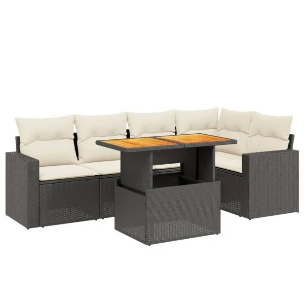 Set mobilier de grădină cu perne, 6 piese, negru, poliratan