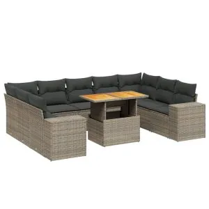 Set mobilier de grădină cu perne, 10 piese, gri, poliratan