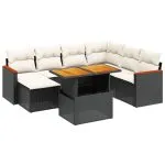Set mobilier de grădină cu perne, 8 piese, negru, poliratan