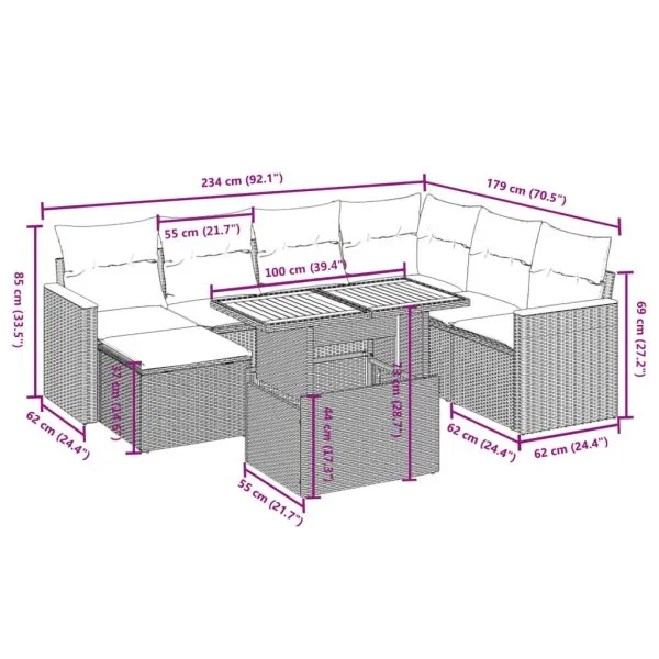 Set mobilier de grădină cu perne, 8 piese, negru, poliratan
