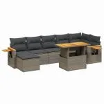 Set canapele de grădină cu perne, 8 piese, gri, poliratan