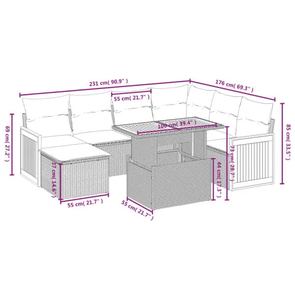 Set mobilier de grădină cu perne, 8 piese, negru, poliratan