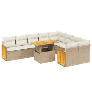 Set canapele de grădină cu perne, 10 piese, bej, poliratan