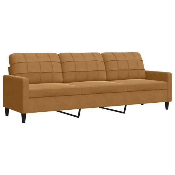 Canapea cu 3 locuri, maro, 210 cm, material catifea