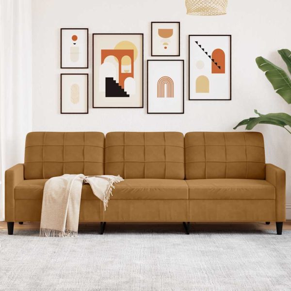 Canapea cu 3 locuri, maro, 210 cm, material catifea