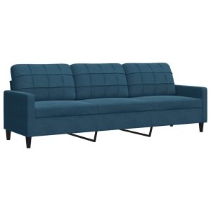 Canapea cu 3 locuri, Albastru, 210 cm, material catifea