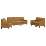 Set de canapele cu perne, 3 piese, maro, catifea