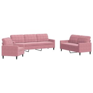 Set de canapele cu perne, 3 piese, roz, catifea