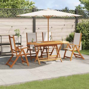 Set mobilier de grădină, 5 piese, lemn masiv acacia/textilenă