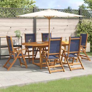 Set mobilier de grădină, 7 piese, lemn masiv acacia/textilenă