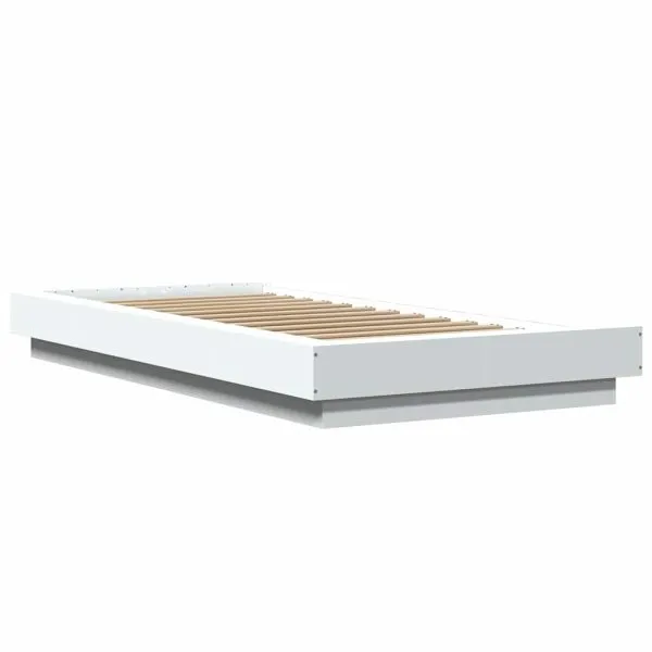 Cadru de pat cu lumini LED, alb, 100×200 cm, lemn prelucrat
