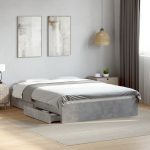 Cadru de pat cu sertare, gri beton, 140×200 cm, lemn prelucrat