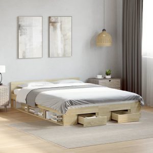 Cadru de pat cu sertare stejar sonoma 135×190 cm lemn prelucrat