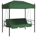 Bancă balansoar de grădină cu copertină, verde, oțel